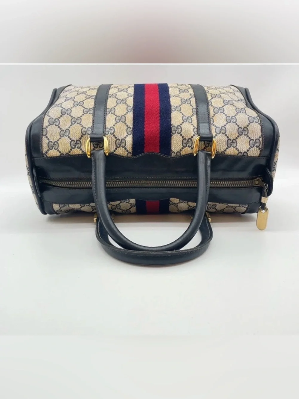 ✨Final Price✨Gucci GG Supreme Sherry Line Navy Mini Boston Bag~AS IS w/callouts - Picture 6 of 16